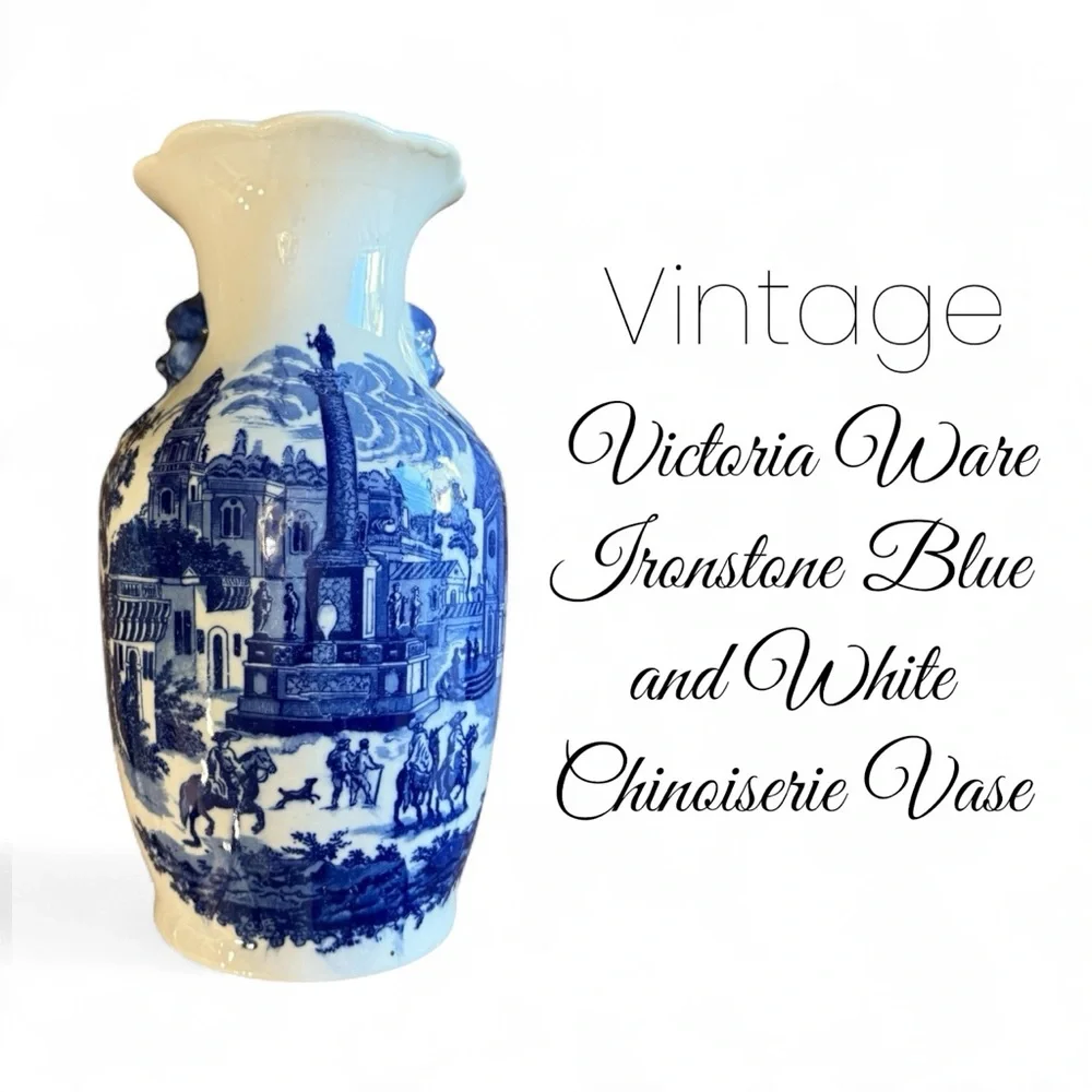 Victoria Ware Blue and White Chinoiserie Vase|Vintage Chinoiserie Vase